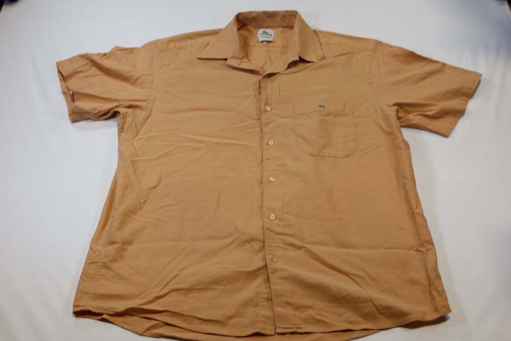 Lacoste Short Sleeve Cotton Pique Button Down Shirt Orange Men's Orange Size 44